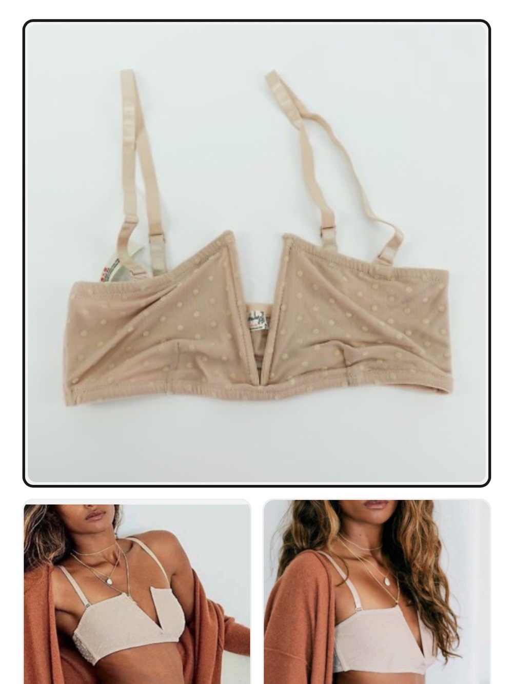 Free People Beige Polka V-Plunge Bralette